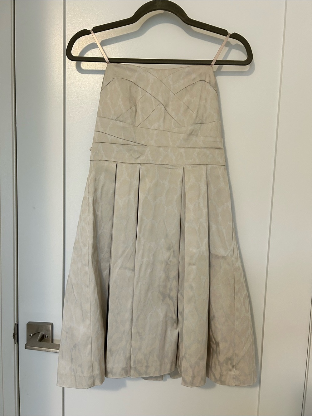 le chateau Strapless Pleated A-Line Dress in Light Beige